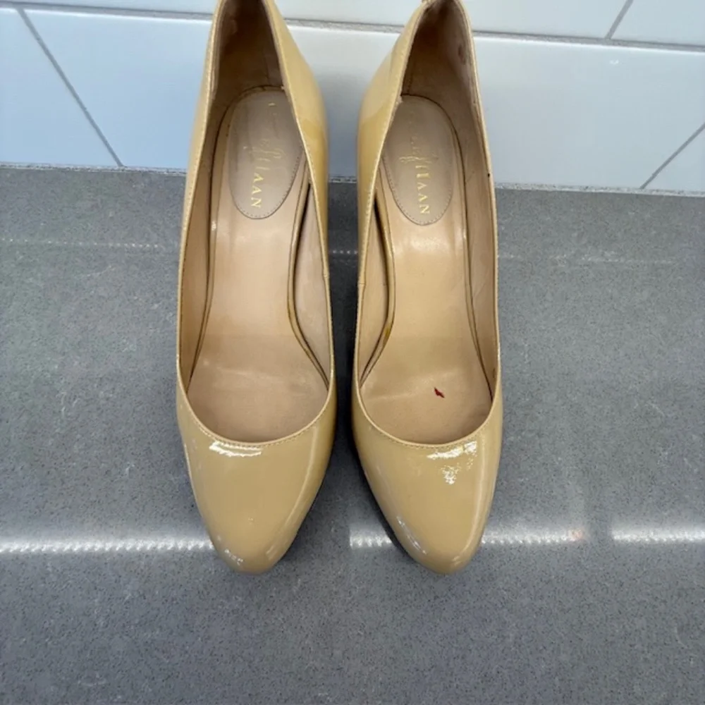 Women Cole Haan Margot Pump II Nougat Beige Patent Leather Wood 3